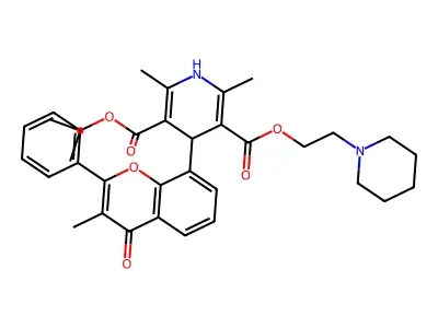 3,5-Pyridinedicarboxylic acid, 1,4-dihydro-2,6-dimethyl-4-(3-methyl-4-oxo-2-phenyl-4H-1-benzopyran-8-yl)-, 1-methylethyl 2-(1-piperidinyl)ethyl ester structure