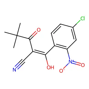 Pentanenitrile, 2-[(4-chloro-2-nitrophenyl)hydroxymethylene]-4,4-dimethyl-3-oxo- structure