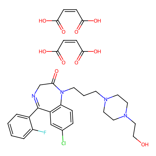 2H-1,4-Benzodiazepin-2-one, 1,3-dihydro-7-chloro-5-(o-fluorophenyl)-1-(3-(4-(2-hydroxyethyl)-1-piperazinyl)propyl)-, maleate (1:2) structure