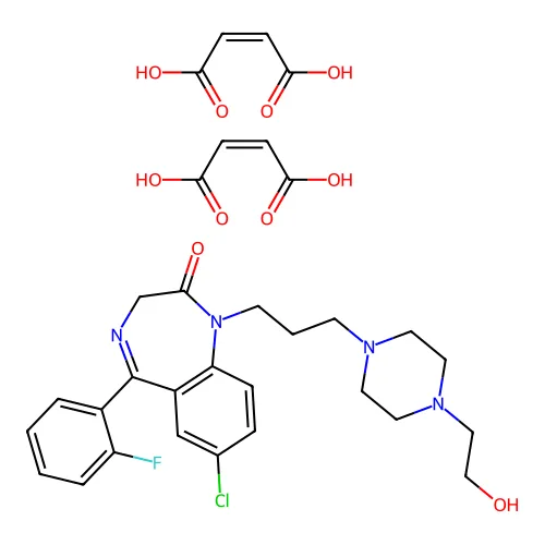 双((Z)-丁-2-烯二酸);7-氯-5-(2-氟苯基)-1-[3-[4-(2-羟基乙基)哌嗪-1-基]丙基]-3H-1,4-苯并二氮杂卓-2-酮 structure