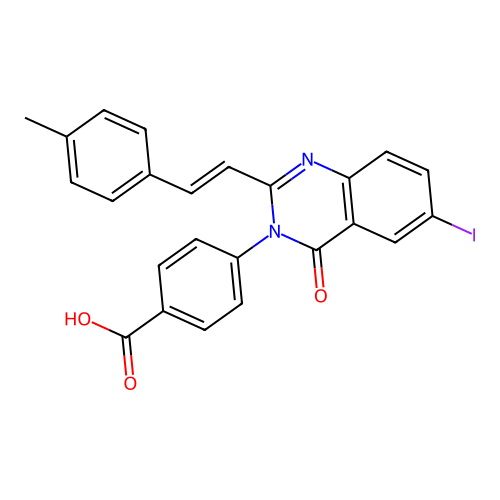 (E)-4-(6-iodo-2-(4-methylstyryl)-4-oxoquinazolin-3(4H)-yl)benzoic acid structure
