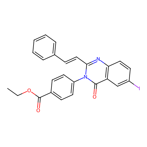 ethyl 4-{6-iodo-4-oxo-2-[(E)-2-phenylethenyl]quinazolin-3(4H)-yl}benzoate structure