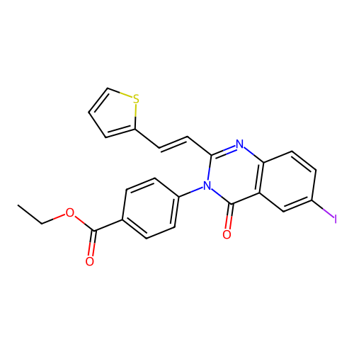 Ethyl 4-[6-iodo-4-oxo-2-(2-thiophen-2-ylethenyl)quinazolin-3-yl]benzoate structure