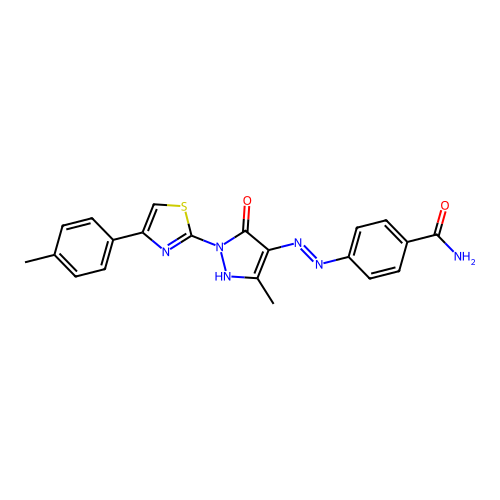 4-(2-{3-methyl-1-[4-(4-methylphenyl)-1,3-thiazol-2-yl]-5-oxo-1,5-dihydro-4H-pyrazol-4-ylidene}hydrazino)benzamide structure