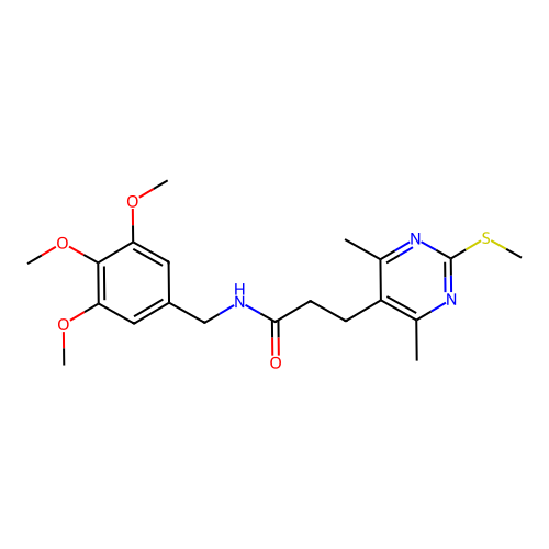 3-[4,6-dimethyl-2-(methylsulfanyl)pyrimidin-5-yl]-N-[(3,4,5-trimethoxyphenyl)methyl]propanamide structure