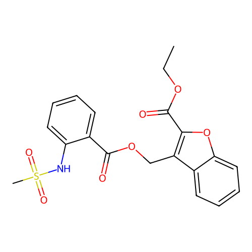 Ethyl 3-[[[2-[(methylsulfonyl)amino]benzoyl]oxy]methyl]-2-benzofurancarboxylate structure