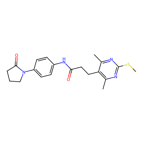 3-[4,6-dimethyl-2-(methylsulfanyl)pyrimidin-5-yl]-N-[4-(2-oxopyrrolidin-1-yl)phenyl]propanamide structure
