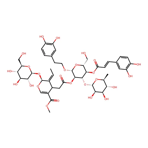 甲基 (5Z,6S)-4-[2-[(2R,3R,4S,5R,6R)-2-[2-(3,4-二羟基苯基)乙氧基]-5-[(E)-3-(3,4-二羟基苯基)烯丙酰]氧代-6-(羟基甲基)-4-[(2S,3R,4R,5R,6S)-3,4,5-三羟基-6-甲基噁烷-2-基]氧代氧杂-3-基]氧代-2-氧代乙基]-5-亚乙基-6-[(2S,3R,4S,5S,6R)-3,4,5-三羟基-6-(羟基甲基)噁烷-2-基]氧代-4H-吡喃-3-羧酸酯 structure
