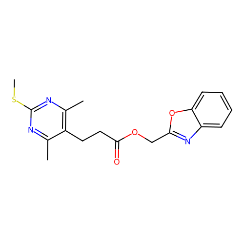(1,3-benzoxazol-2-yl)methyl 3-[4,6-dimethyl-2-(methylsulfanyl)pyrimidin-5-yl]propanoate structure