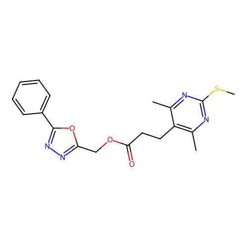 (5-phenyl-1,3,4-oxadiazol-2-yl)methyl 3-(4,6-dimethyl-2-methylsulfanylpyrimidin-5-yl)propanoate structure