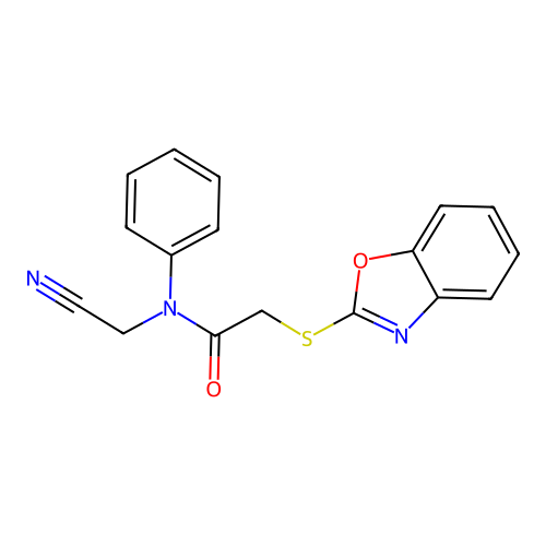 2-(1,3-benzoxazol-2-ylsulfanyl)-N-(cyanomethyl)-N-phenylacetamide structure