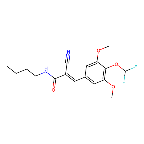 N-butyl-2-cyano-3-[4-(difluoromethoxy)-3,5-dimethoxyphenyl]prop-2-enamide structure