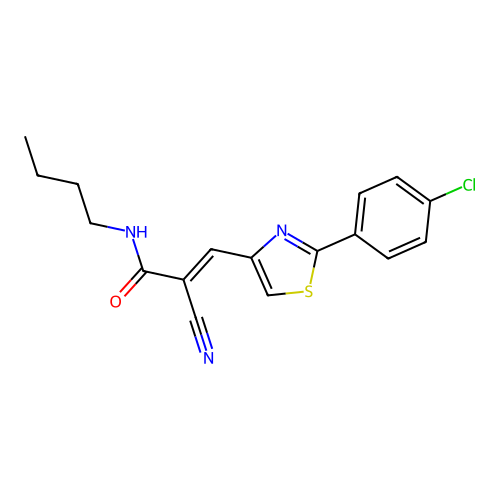 N-butyl-3-[2-(4-chlorophenyl)-1,3-thiazol-4-yl]-2-cyanoprop-2-enamide structure