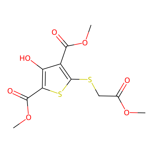 Dimethyl 3-hydroxy-5-[(2-methoxy-2-oxoethyl)sulfanyl]thiophene-2,4-dicarboxylate structure