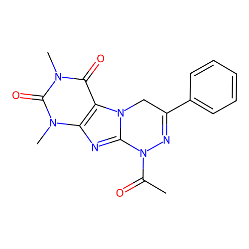 1-acetyl-7,9-dimethyl-3-phenyl-4H-purino[8,7-c][1,2,4]triazine-6,8-dione structure
