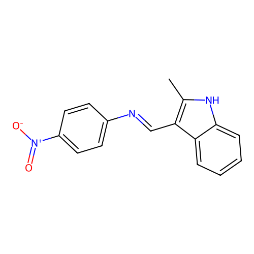 3-[({4-nitrophenyl}imino)methyl]-2-methyl-1H-indole structure