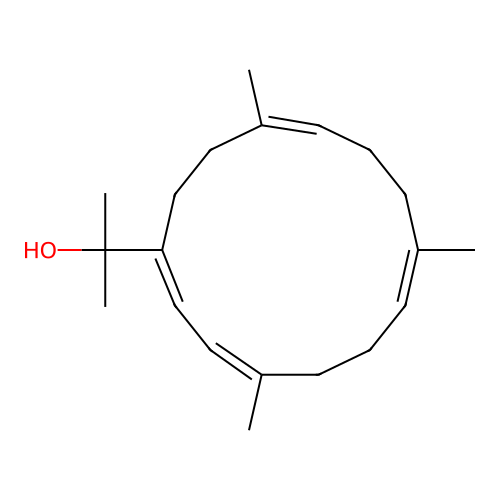 1,3,7,11-Cyclotetradecatetraene-1-methanol, alpha,alpha,4,8,12-pentamethyl-, (all-E)- structure