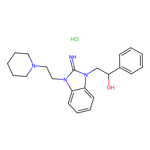 2-(2-imino-3-(2-(piperidin-1-yl)ethyl)-2,3-dihydro-1H-benzo[d]imidazol-1-yl)-1-phenylethanol hydrochloride structure