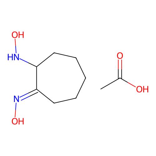 acetic acid;(NE)-N-[2-(hydroxyamino)cycloheptylidene]hydroxylamine structure