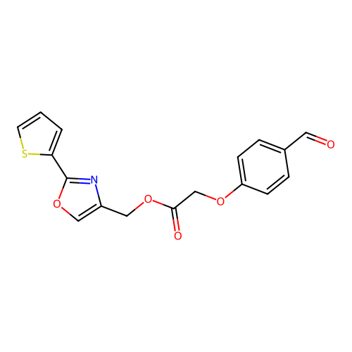 (2-Thiophen-2-yl-1,3-oxazol-4-yl)methyl 2-(4-formylphenoxy)acetate structure