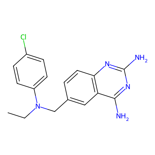 6-[(4-chloro-N-ethylanilino)methyl]quinazoline-2,4-diamine structure