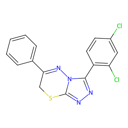 3-(2,4-dichlorophenyl)-6-phenyl-7H-[1,2,4]triazolo[3,4-b][1,3,4]thiadiazine structure