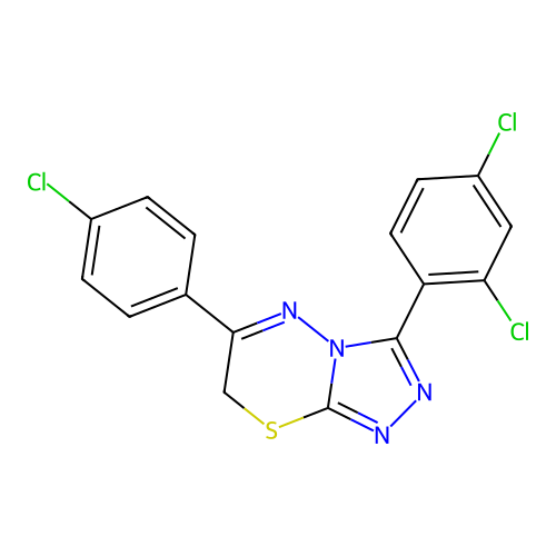 6-(4-chlorophenyl)-3-(2,4-dichlorophenyl)-7H-[1,2,4]triazolo[3,4-b][1,3,4]thiadiazine structure