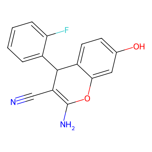 2-Amino-4-(2-fluorophenyl)-7-hydroxy-4H-chromene-3-carbonitrile structure