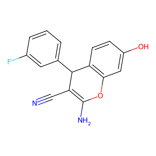2-amino-4-(3-fluorophenyl)-7-hydroxy-4H-chromene-3-carbonitrile structure