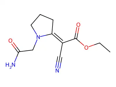 Acetic acid, (1-(2-amino-2-oxoethyl)-2-pyrrolidinylidene)cyano-, ethyl ester structure