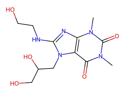 7-(2,3-Dihydroxypropyl)-8-beta-hydroxyethylaminotheophylline structure