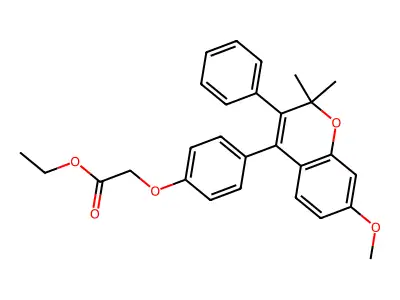 Acetic acid, (4-(7-methoxy-2,2-dimethyl-3-phenyl-2H-1-benzopyran-4-yl)phenoxy)-, ethyl ester structure