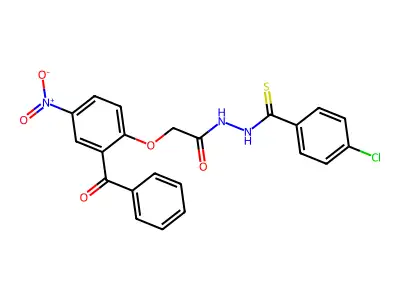 Acetic acid, (2-benzoyl-4-nitrophenoxy)-, 2-((4-chlorophenyl)thioxomethyl)hydrazide structure