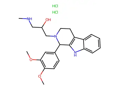 2H-Pyrido(3,4-b)indole-2-ethanol, 1,3,4,9-tetrahydro-1-(3,4-dimethoxyphenyl)-alpha-((methylamino)methyl)-, dihydrochloride structure