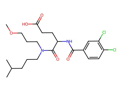 4-[(3,4-dichlorobenzoyl)amino]-5-[3-methoxypropyl(4-methylpentyl)amino]-5-oxopentanoic acid structure