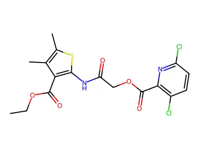 {[3-(ethoxycarbonyl)-4,5-dimethylthiophen-2-yl]carbamoyl}methyl 3,6-dichloropyridine-2-carboxylate structure
