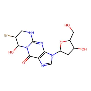 Pyrimido(1,2-a)purin-10(3H)-one, 7-bromo-3-(2-deoxy-beta-D-erythro-pentofuranosyl)-4,6,7,8-tetrahydro-8-hydroxy-, (7R-trans)- structure