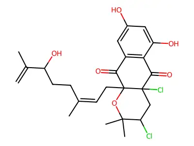 2H-Naphtho[2,3-b]pyran-5,10-dione, 3,4a-dichloro-3,4,4a,10a-tetrahydro-6,8-dihydroxy-10a-(6-hydroxy-3,7-dimethyl-2,7-octadienyl)-2,2-dimethyl- structure