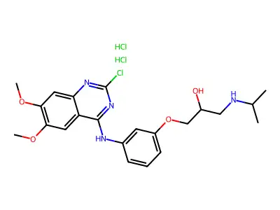 2-Chloro-4-(3-(3'-isopropylamino-2'-oxopropoxy)phenylamino)-6,7-dimethoxyquinazoline 2HCl H2O structure