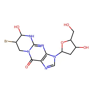 Pyrimido(1,2-a)purin-10(3H)-one, 7-bromo-3-(2-deoxy-beta-D-erythro-pentofuranosyl)-4,6,7,8-tetrahydro-6-hydroxy-, (6R-cis)- structure