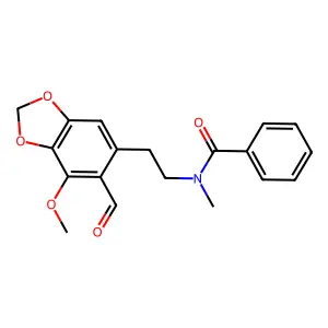 N-(2-(6-formyl-7-methoxybenzo[d][1,3]dioxol-5-yl)ethyl)-N-methylbenzamide structure