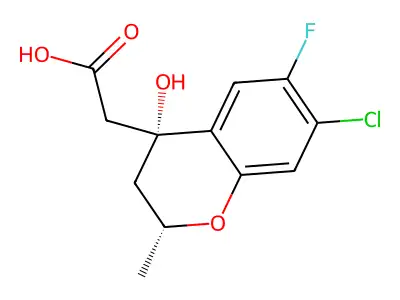 (7-Chloro-6-fluoro-2-methyl-3,4-dihydro-2H-1-benzopyran-4-yl)ethaneperoxoic acid structure