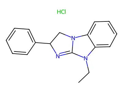 3H-Imidazo(1,2-a)benzimidazole, 2,9-dihydro-9-ethyl-2-phenyl-, monohydrochloride structure