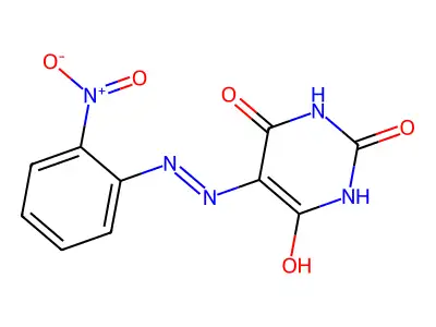 5-[2-(2-nitrophenyl)hydrazinylidene]pyrimidine-2,4,6(1H,3H,5H)-trione structure