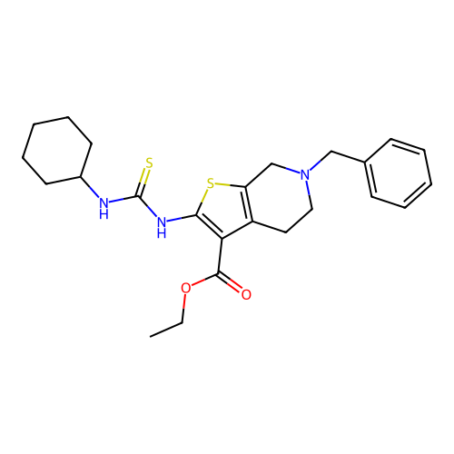 ethyl 6-benzyl-2-[(cyclohexylcarbamothioyl)amino]-4,5,6,7-tetrahydrothieno[2,3-c]pyridine-3-carboxylate structure