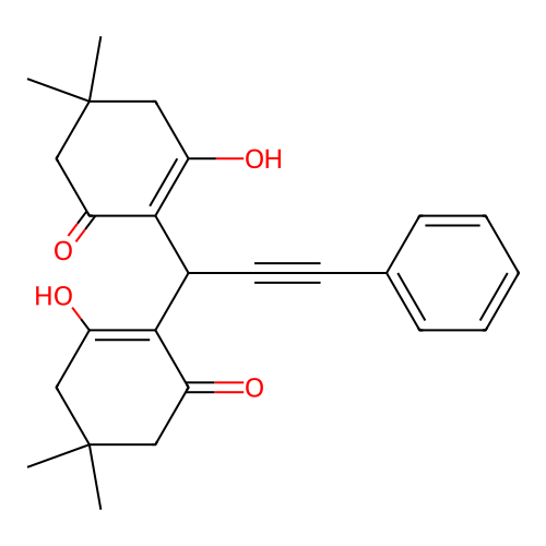 2,2'-(1-Phenylprop-1-yne-3,3-diyl)bis(3-hydroxy-5,5-dimethylcyclohex-2-en-1-one) structure