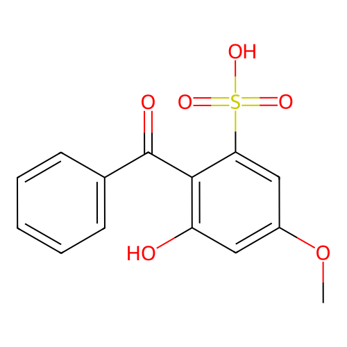 2-Benzoyl-3-hydroxy-5-methoxybenzenesulfonic acid structure