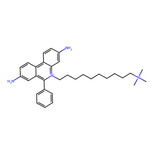 3,8-Diamino-5,10'-(trimethylammonium)decyl-6-phenyl phenanthridinium structure