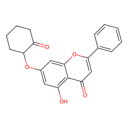 5-hydroxy-7-[(2-oxocyclohexyl)oxy]-2-phenyl-4H-chromen-4-one structure
