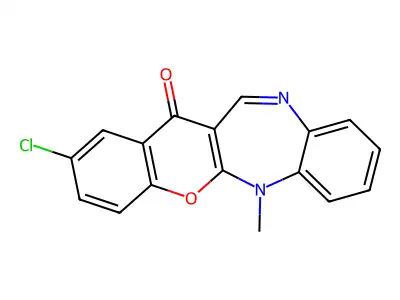 (1)Benzopyrano(2,3-b)(1,5)benzodiazepin-13(6H)-one, 2-chloro-6-methyl- structure